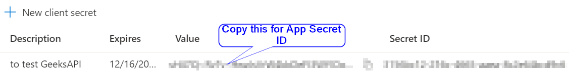 Azure AD app secret id