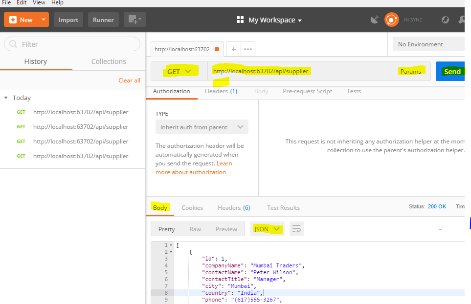 Test Web API GET method using Postman